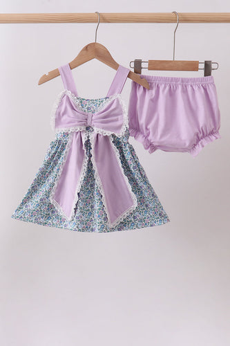Purple floral print bow bloomer set - ARIA KIDS