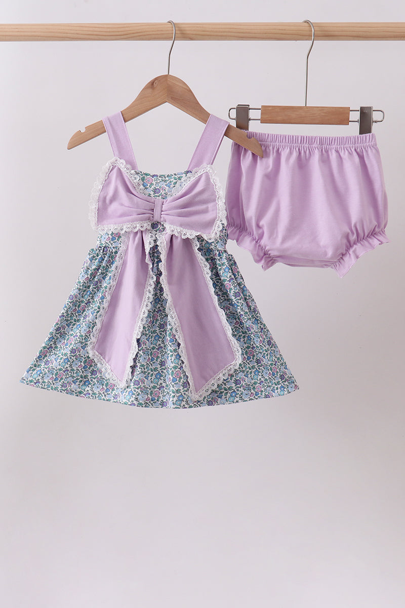 Purple floral print bow bloomer set - ARIA KIDS