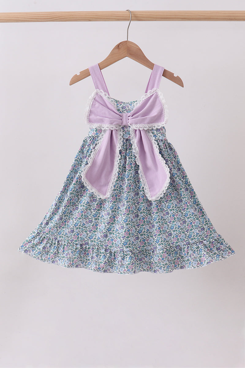 Purple floral print bow ruffle dress - ARIA KIDS
