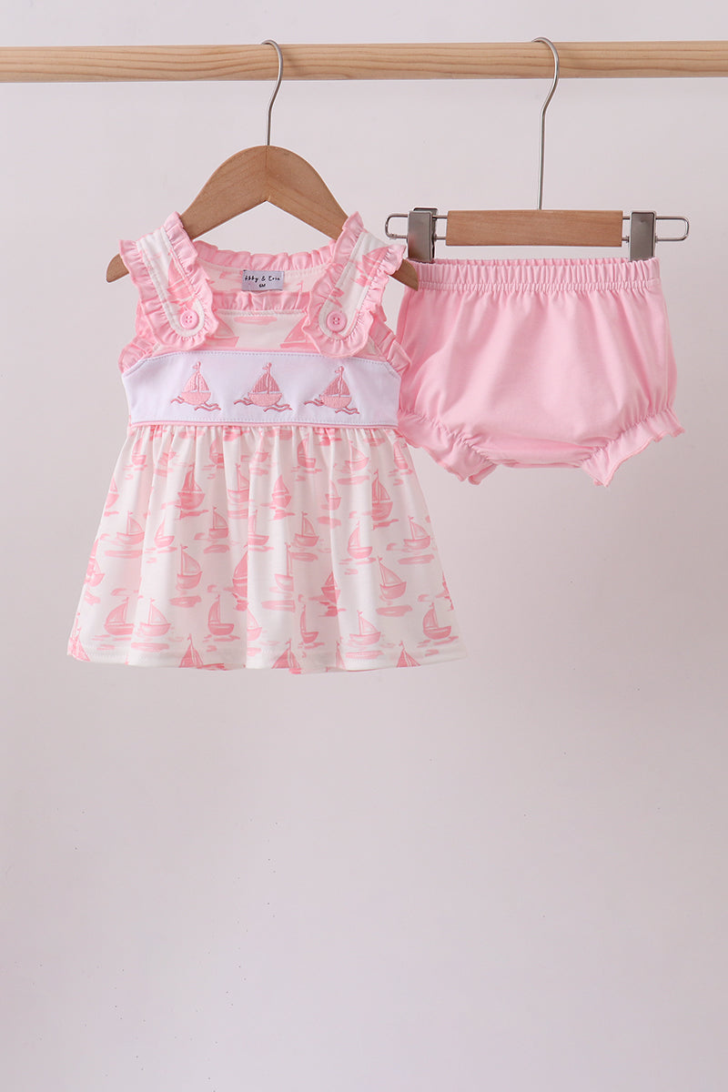 Pink Sailboat Embroidered Bloomer Set - ARIA KIDS