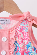 Pink tropical floral print ruffle bow bubble - ARIA KIDS