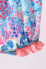 Pink tropical floral print ruffle bow bubble - ARIA KIDS