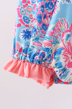 Pink tropical floral print ruffle bow bubble - ARIA KIDS