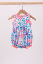 Pink tropical floral print ruffle bow bubble - ARIA KIDS
