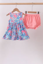 Pink tropical floral print ruffle bow bloomer set - ARIA KIDS