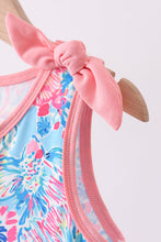 Pink tropical floral print ruffle bow bloomer set - ARIA KIDS