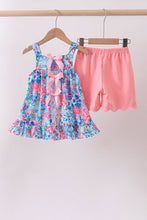 Pink tropical floral print ruffle shorts set - ARIA KIDS