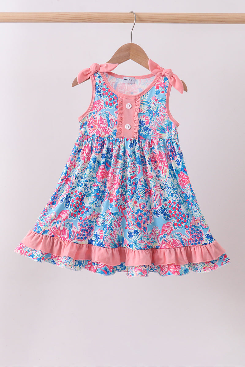 Pink tropical floral print ruffle dress - ARIA KIDS