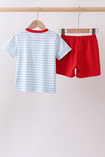 Blue Fire Engine Stripe Embroidered Set - ARIA KIDS