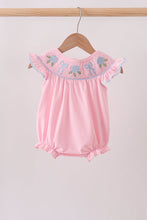 Pink Hydrangea Bow Smocked Bubble - ARIA KIDS