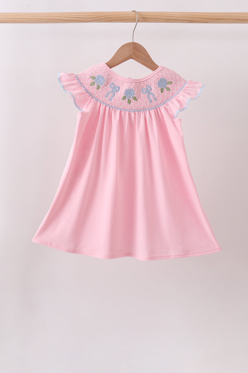 Pink Hydrangea Bow Smocked Dress - ARIA KIDS