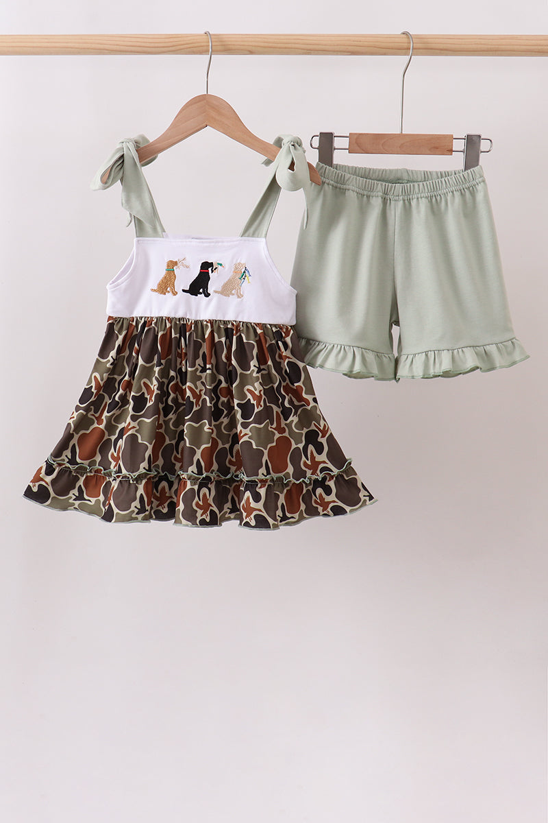 Camo Hunting Embroidered Ruffle Shorts Set - ARIA KIDS