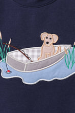 Navy Puppy Applique Seersucker Set