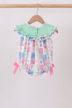 Green Bow Embroidered Checkered Bubble