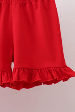 Red Apple Bow Smocked Gingham Ruffle Shorts Set - ARIA KIDS