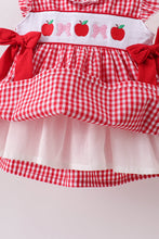 Red Apple Bow Smocked Gingham Ruffle Shorts Set - ARIA KIDS