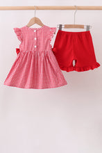Red Apple Bow Smocked Gingham Ruffle Shorts Set - ARIA KIDS