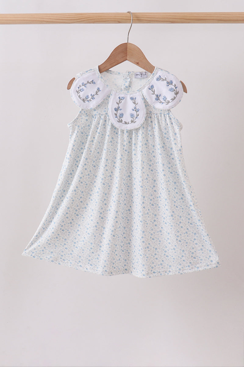 Blue Floral Embroidered Dress - ARIA KIDS
