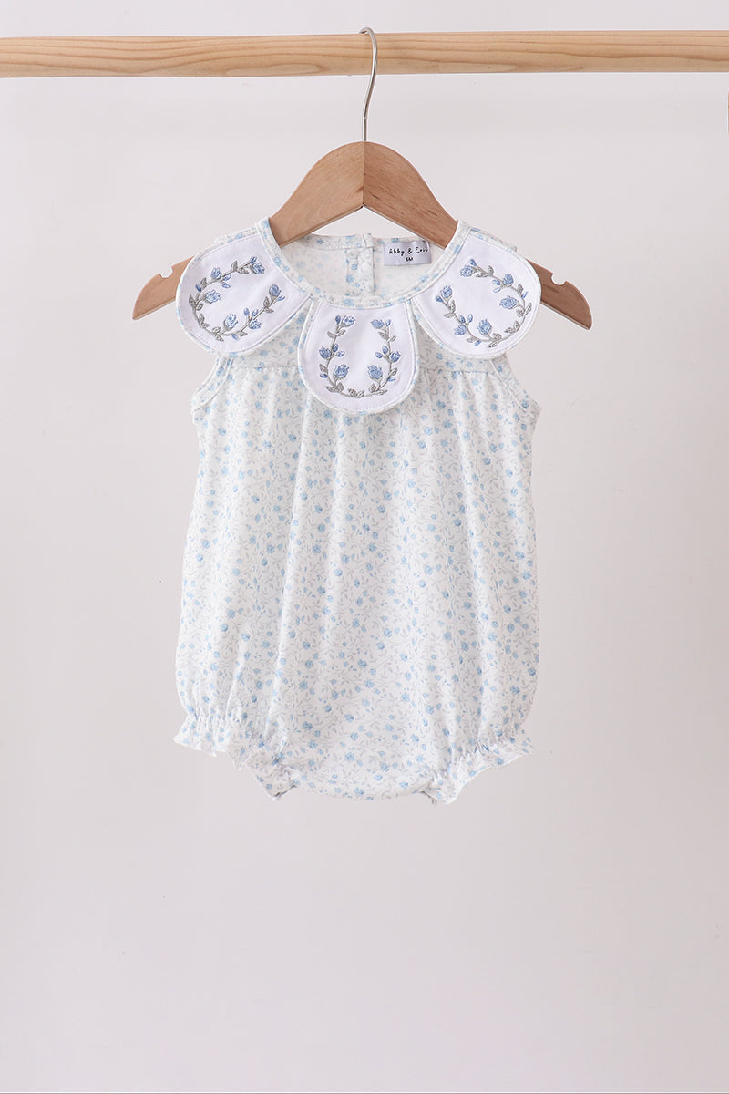 Blue Floral Embroidered Bubble - ARIA KIDS