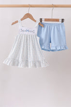 Blue Floral Embroidered Ruffle Shorts Set - ARIA KIDS