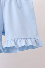 Blue Floral Embroidered Ruffle Shorts Set - ARIA KIDS