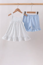 Blue Floral Embroidered Ruffle Shorts Set - ARIA KIDS