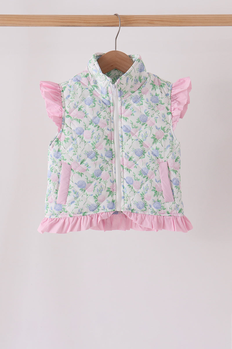 Pink floral ruffle vest - ARIA KIDS