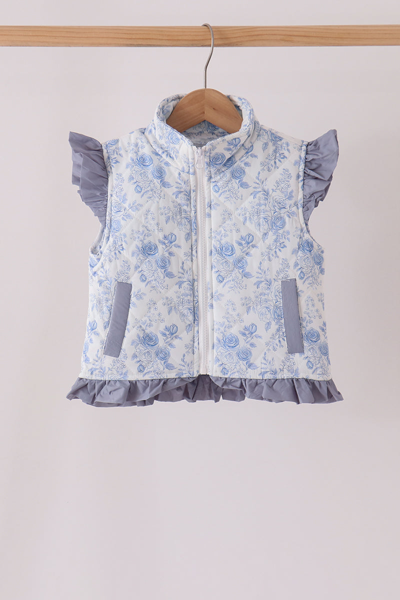 Blue floral ruffle vest - ARIA KIDS
