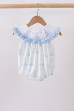 Blue Sailboat Smocked Ruffle Bubble - ARIA KIDS
