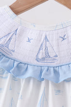 Blue Sailboat Smocked Ruffle Bubble - ARIA KIDS