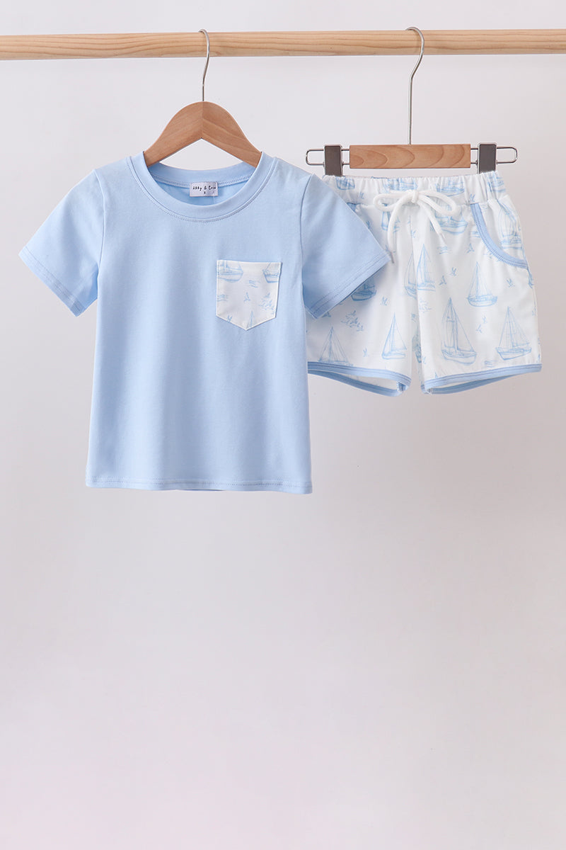 Blue Sailboat Shorts Set - ARIA KIDS