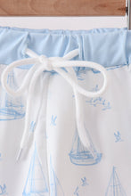 Blue Sailboat Embroidered Swim Trunks - ARIA KIDS