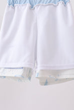 Blue Sailboat Embroidered Swim Trunks - ARIA KIDS