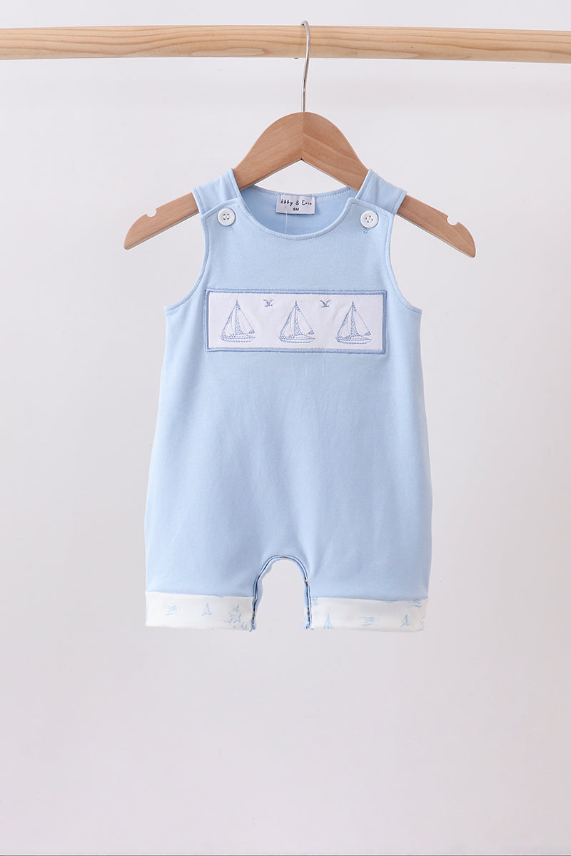 Blue Sailboat Embroidered Jon Jon - ARIA KIDS
