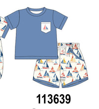 Blue Sailboat Print Shorts Set