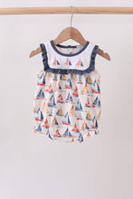 Blue Sailboat Embroidered Ruffle Bubble - ARIA KIDS