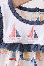 Blue Sailboat Embroidered Ruffle Bubble - ARIA KIDS