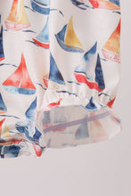 Blue Sailboat Embroidered Ruffle Bubble - ARIA KIDS