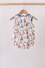 Blue Sailboat Embroidered Ruffle Bubble - ARIA KIDS