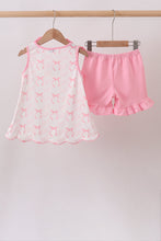 Pink Bow Print Ruffle Shorts Set - ARIA KIDS