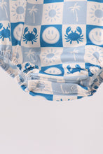 Blue Crab Embroidered Checkered Bubble