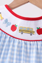 Blue School Bus Smocked Gingham Dress - ARIA KIDS