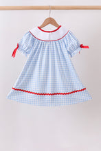 Blue School Bus Smocked Gingham Dress - ARIA KIDS
