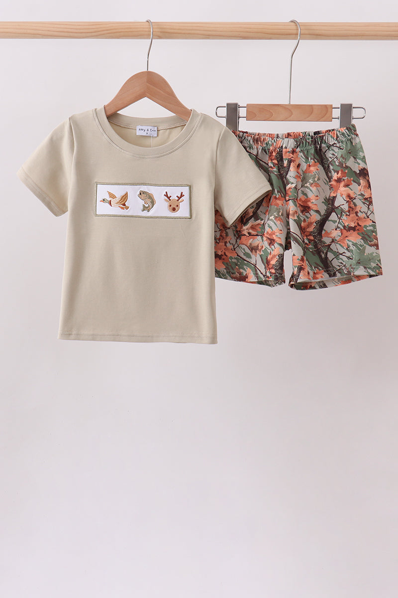 Camo Wildlife Embroidered Shorts Set - ARIA KIDS