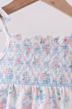 Blue Floral Smocked Bubble - ARIA KIDS