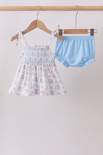 Blue Floral Smocked Bloomer Set - ARIA KIDS