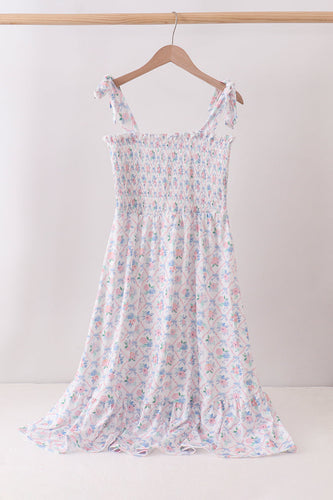 Blue Floral Smocked Mom Dress - ARIA KIDS