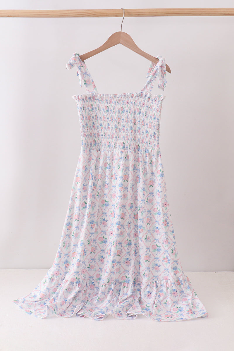 Blue Floral Smocked Mom Dress - ARIA KIDS
