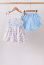 Blue Floral Smocked Ruffle Shorts Set - ARIA KIDS