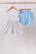 Blue Floral Smocked Ruffle Shorts Set - ARIA KIDS